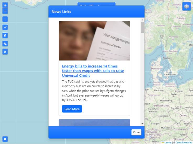 News Modal of gazetteer website